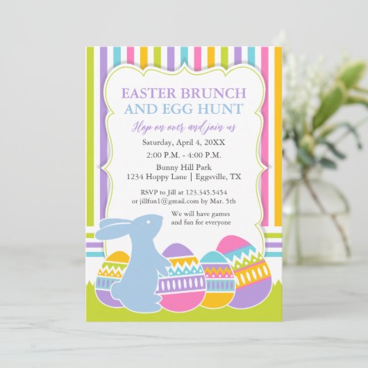 イースター招待 ウサギの卵狩りまたはブランチ 招待状 (スタンド正面)