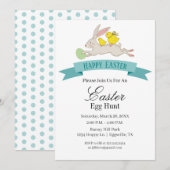 イースター招待 ホッピングバニー 卵の宝探し 招待状 (正面/裏面)
