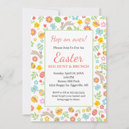 イースター招待 花枠 招待状 (正面)