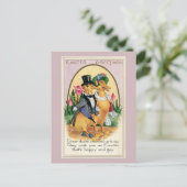 イースター挨拶かわいいビクトリアンアヒルのカップルの詩 シーズンポストカード (スタンド正面)