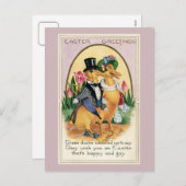 イースター挨拶かわいいビクトリアンアヒルのカップルの詩 シーズンポストカード (正面/裏面)
