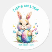 イースター挨拶バニーとその絵を描卵 ラウンドシール (正面)