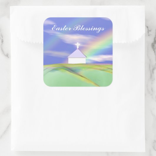 イースター教会とレインボー スクエアシール (バッグ)