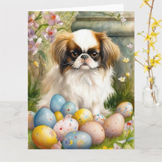 イースター日本のエッグの付いたあご カード (黄色い花)