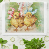 イースター旧式な郵便はがきのビクトリアンな女の子タオル キッチンタオル (折り畳み)