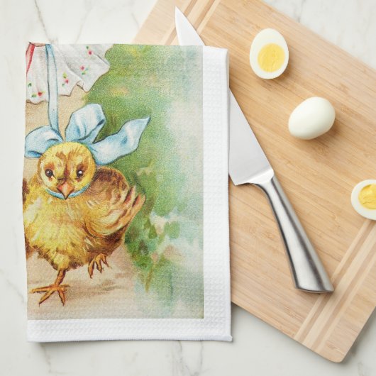 イースター旧式な郵便はがきのビクトリアンな女の子タオル キッチンタオル (四つ折り)