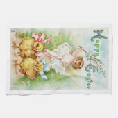 イースター旧式な郵便はがきのビクトリアンな女の子タオル キッチンタオル (横)