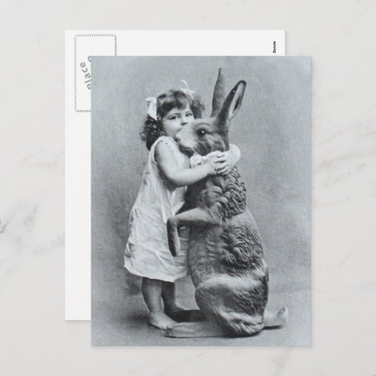 イースター旧式な郵便はがきの女の子愛バニー シーズンポストカード (正面/裏面)