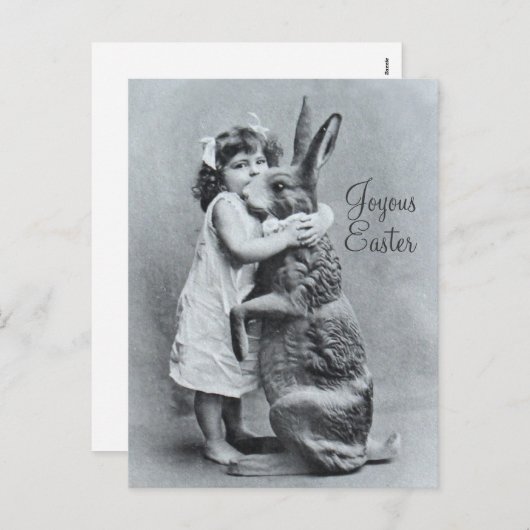 イースター旧式な郵便はがきの巨大なウサギの女の子キャンデー シーズンポストカード (正面/裏面)