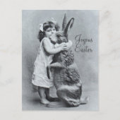 イースター旧式な郵便はがきの巨大なウサギの女の子キャンデー シーズンポストカード (正面)