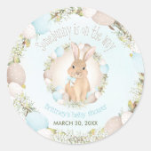 イースター春かわいいバニーブルーボーイベビーシャワー ラウンドシール (正面)
