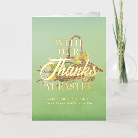 イースター春の花の感謝していバスケットイースタービジネス 箔グリーティングカード (正面)