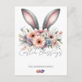 イースター春フローラバニーラビット耳ファミリー名 シーズンポストカード (正面)