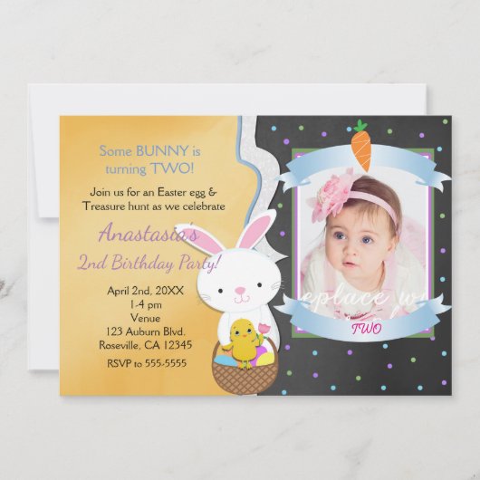 イースター春誕生日パーティフォト招待状 招待状 (正面)