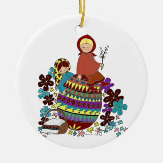 イースター朝のPysankaのウクライナの民芸 セラミックオーナメント (正面)