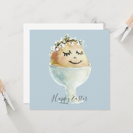 イースター杯の水彩笑顔の卵 カード (正面/裏面インサイチュ)
