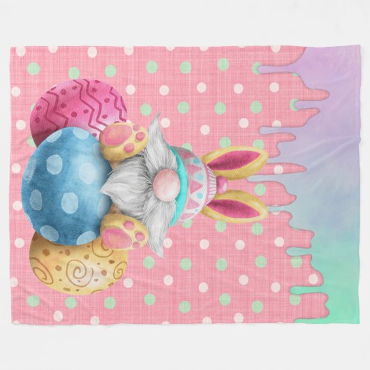イースター格言水玉模様エッグスアイシングドリップス フリースブランケット (正面(横))