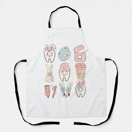 イースター歯科助手トゥースバニー歯科医Tシャツ エプロン (正面)