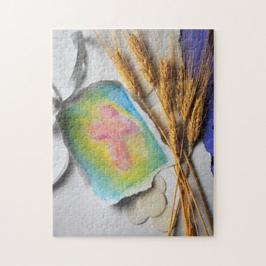 イースター水色のキリスト教の十字のスケッチ ジグソーパズル (縦)