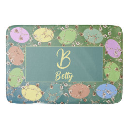 イースター淡い色のグレーパステルエッグ&バラ バスマット