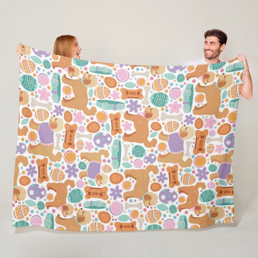 イースター犬とトリートパターン フリースブランケット (インサイチュ)