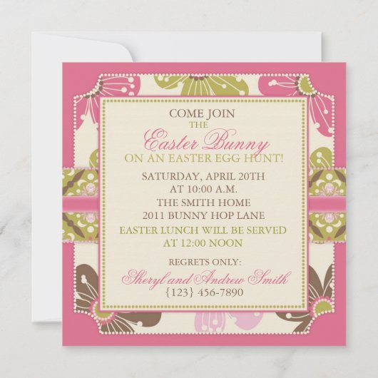 イースター狩りの招待状の正方形 招待状 (裏面)