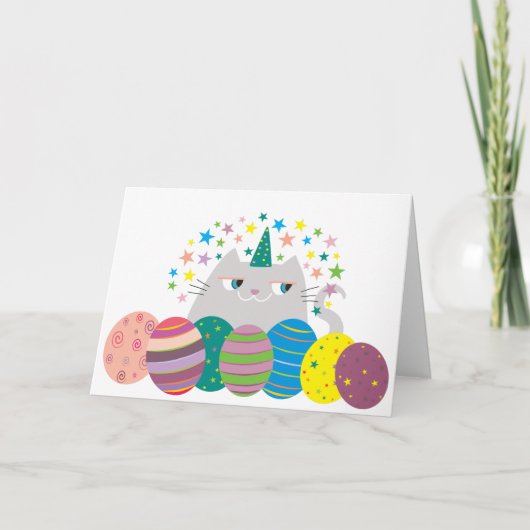 イースター猫のかわいいユニコーンCaticornはおもしろいな魔法を主演します シーズンカード (正面)