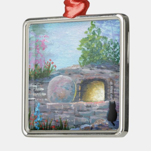 イースター猫のキリスト教の芸術の空の墓 メタルオーナメント (左)