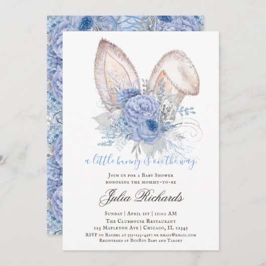 イースター男女兼用バニーのベビーシャワー 招待状 (正面/裏面)