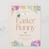 イースター男女兼用バニーグリーンリーベビーシャワー  招待状 (正面/裏面)