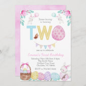 イースター第2誕生日、いくつかのバニーはTWo! 招待状 (正面/裏面)