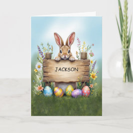イースター素朴エッグで草の中のバニーにサイン カード