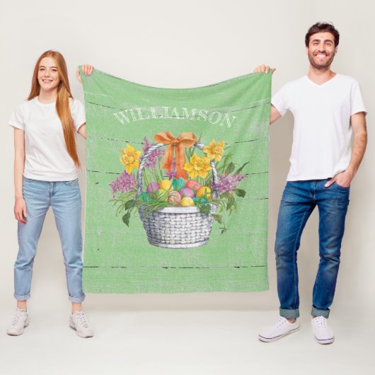 イースター素朴エッグフローラバスケット（緑） フリースブランケット (インサイチュ)