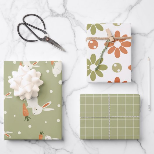 イースター素朴バニー暖かい春セット3 ラッピングペーパーシート (正面)