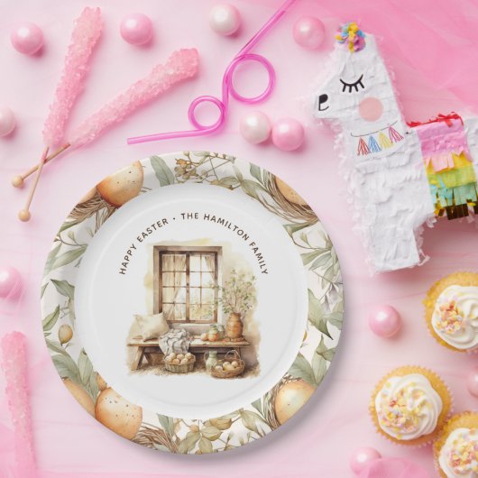 イースター素朴ベージュパーソナライズされたファミリー名 ペーパープレート (パーティー)
