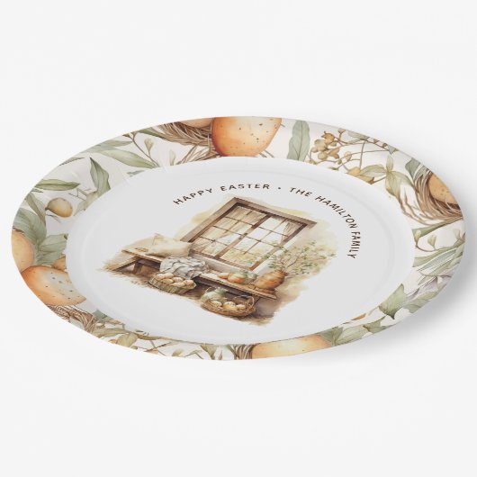 イースター素朴ベージュパーソナライズされたファミリー名 ペーパープレート (アングル)