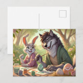 イースター絵を描エッグ – Wolf & Bunny Artおもしろい シーズンポストカード (正面/裏面)