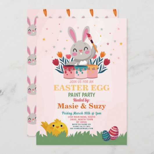イースター絵を描卵パーティー招待状飾卵 招待状 (正面/裏面)
