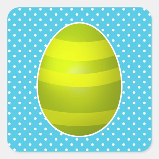 イースター緑のストライプのな卵の青い水玉模様の背景 スクエアシール (正面)