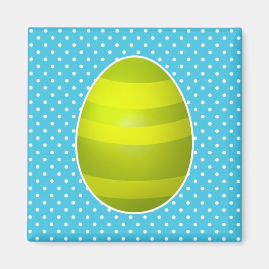 イースター緑のストライプのな卵の青い水玉模様の背景 マグネット (正面)