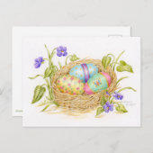 イースター色彩の鮮やかエッグインネストポストカードハッピーイースター シーズンポストカード (正面/裏面)