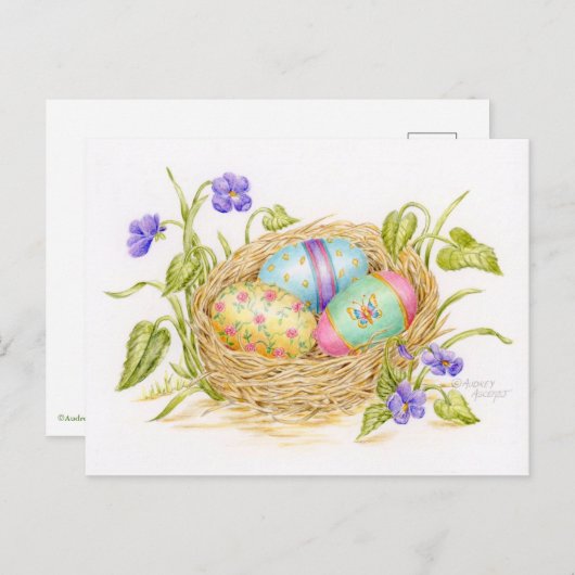 イースター色彩の鮮やかエッグインネストポストカードハッピーイースター シーズンポストカード (正面/裏面)
