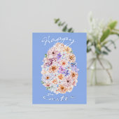 イースター花模様ブルーフォイル葉書 箔シーズンポストカード (立ち正面)