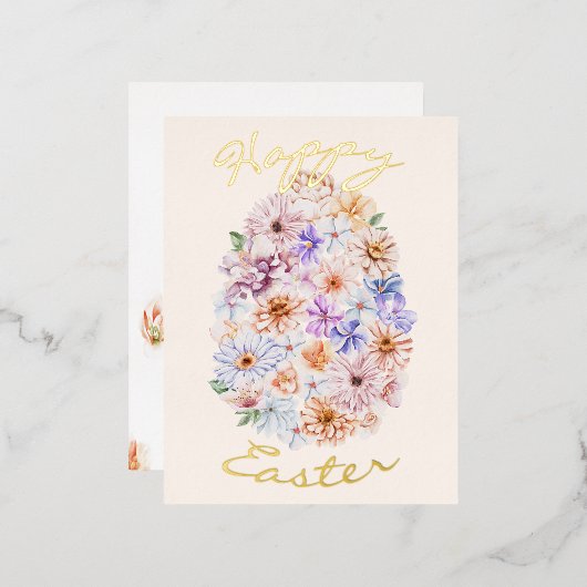 イースター花模様ホイルはがき 箔シーズンポストカード (正面/裏面)