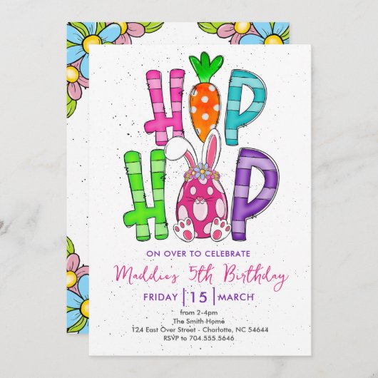 イースター誕生日の招待状、イースター招待状、 招待状 (正面/裏面)