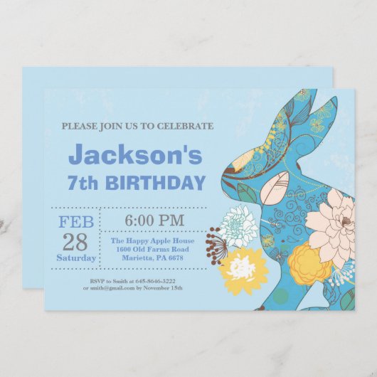 イースター誕生日の男の子のイースターエッグの誕生日のウサギ 招待状 (正面/裏面)