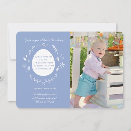 イースター誕生日の青い写真の招待状 招待状 (正面)