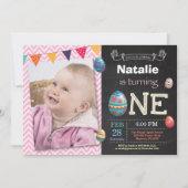 イースター誕生日ガールイースター卵1日目 招待状 (正面)