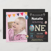 イースター誕生日ガールイースター卵1日目 招待状 (正面/裏面)