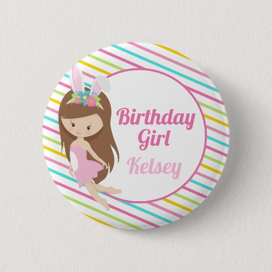 イースター誕生日ガールフェアリーかわいいカスタムピンク 缶バッジ (正面)